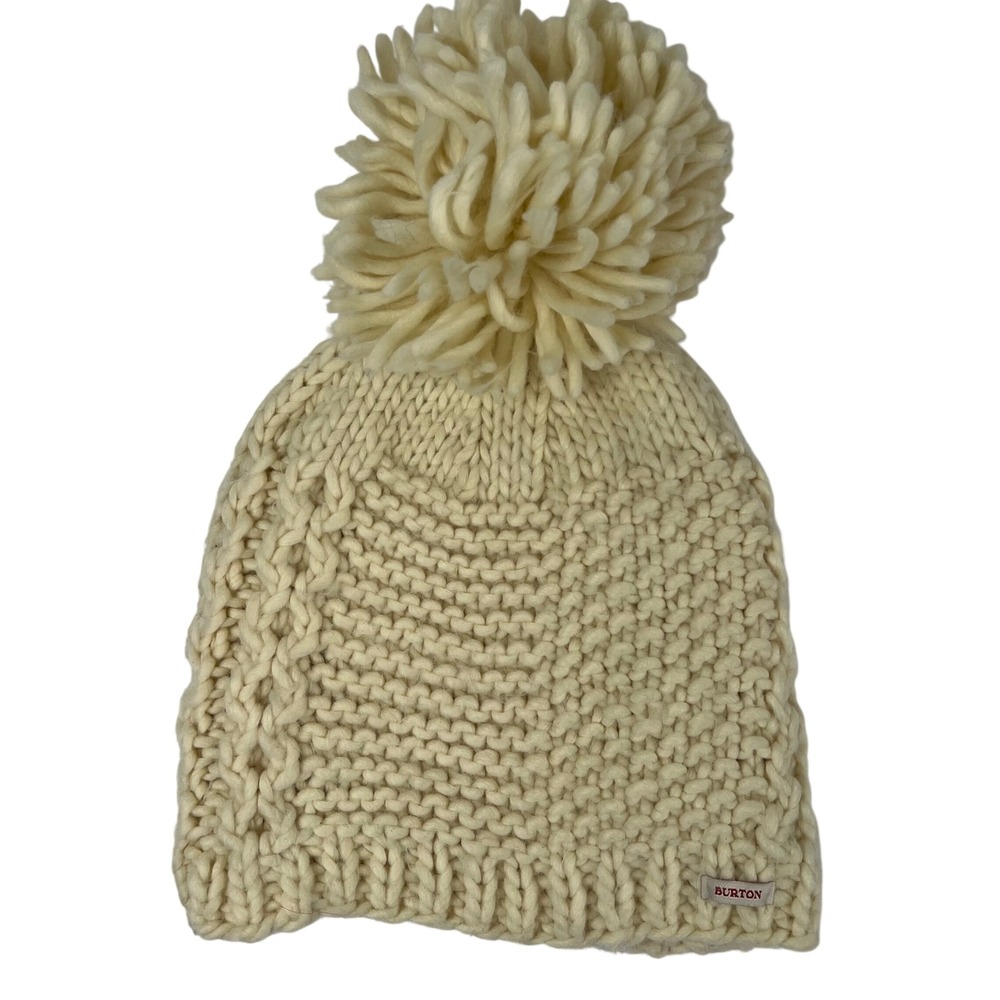 Burton Katie Joe Beanie Cream Chunky Cable Knit Pom Pom Winter Hat Classic